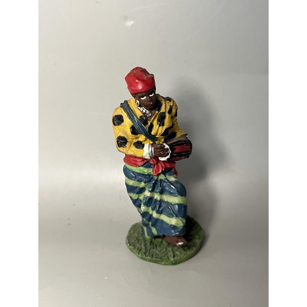 Colorful Hand Painted Drummer Figurine Resin Miniature Folk Art Display
